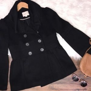 LOFT black fitted wool blend peacoat blazer